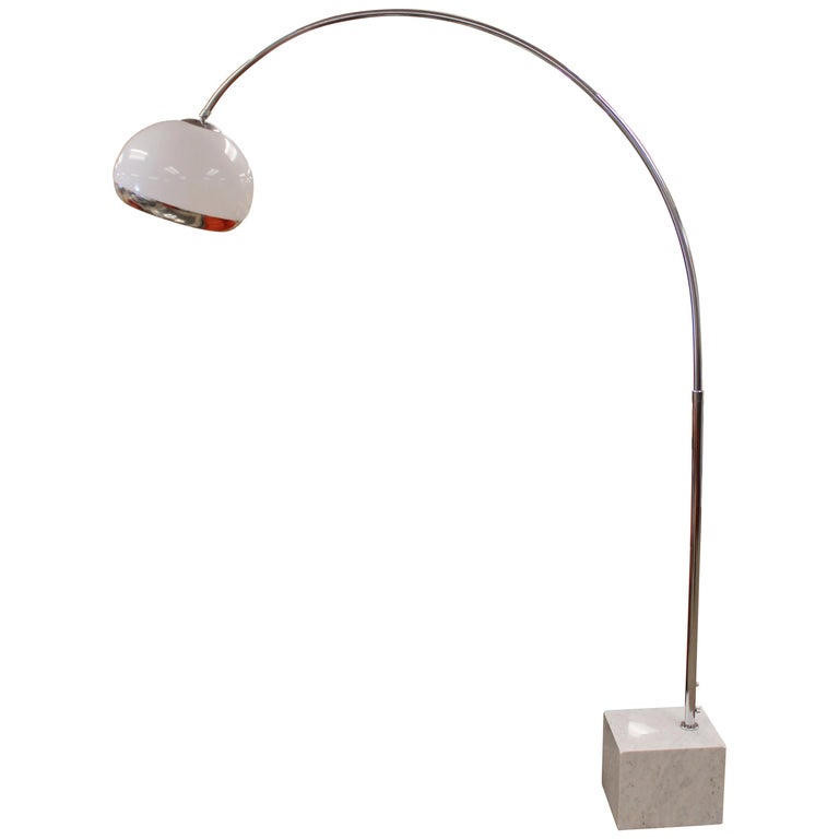 Mid Century Modern Harvey Guzzini, Chrome Arc Floor Lamp