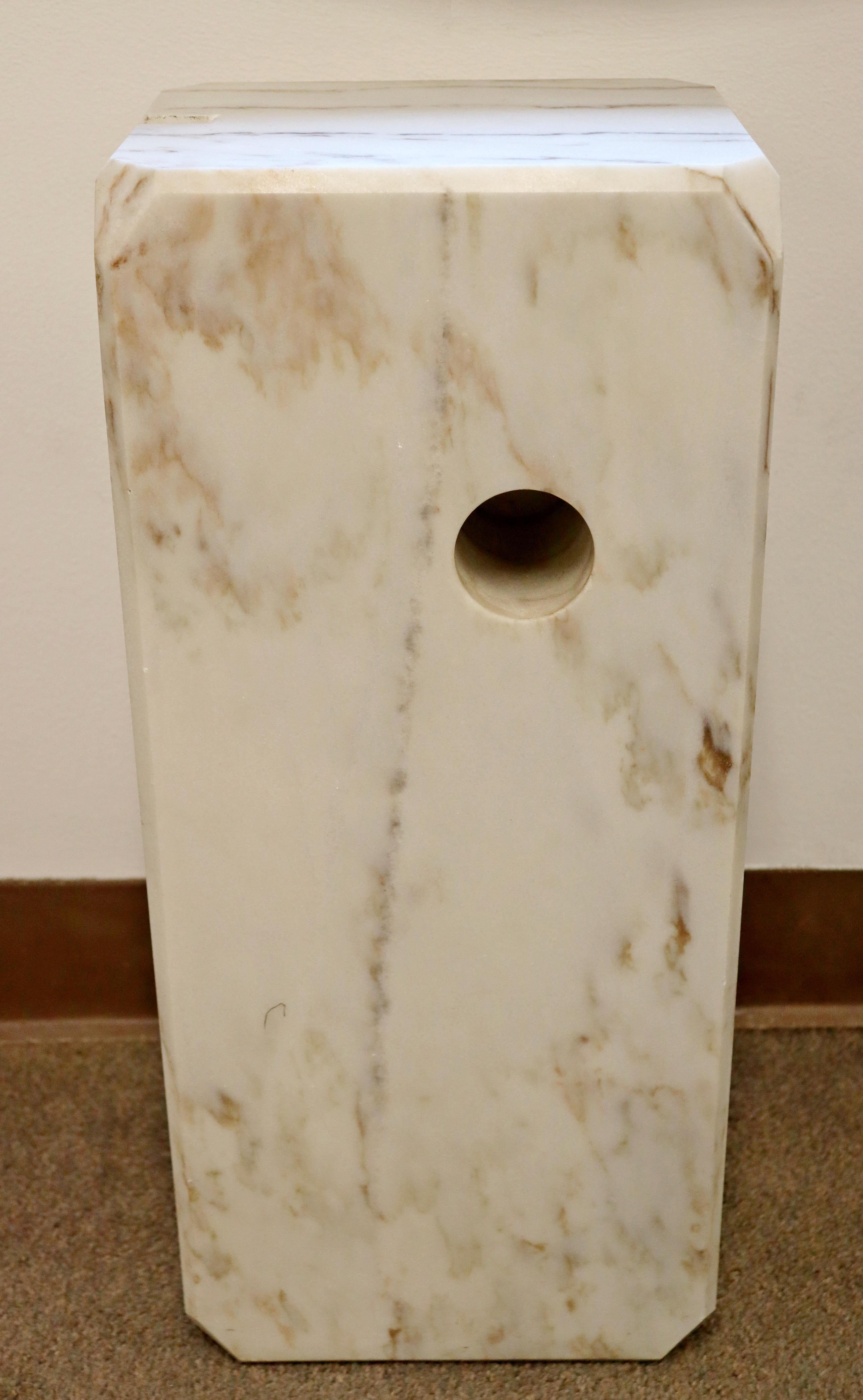 For your consideration is an incredible, white marble base, which can be attached to a pole for an arc floor lamp, by Harvey Guzzini, made in Italy, circa the 1960s. In excellent vintage condition. The base is 9