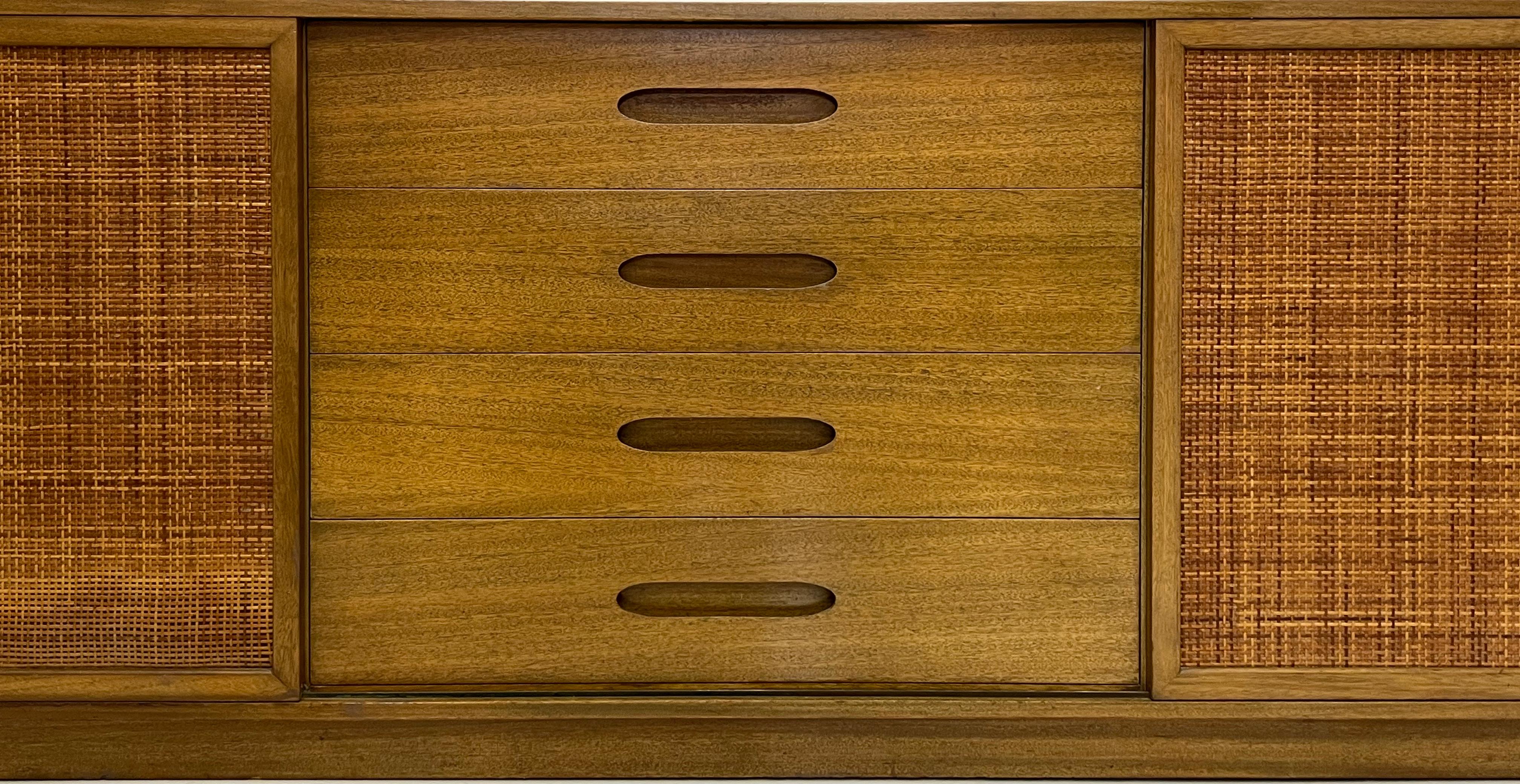 20th Century Mid-century Modern Harvey Probber Dresser in Bleached Mahogany, Cane Doors  For Sale