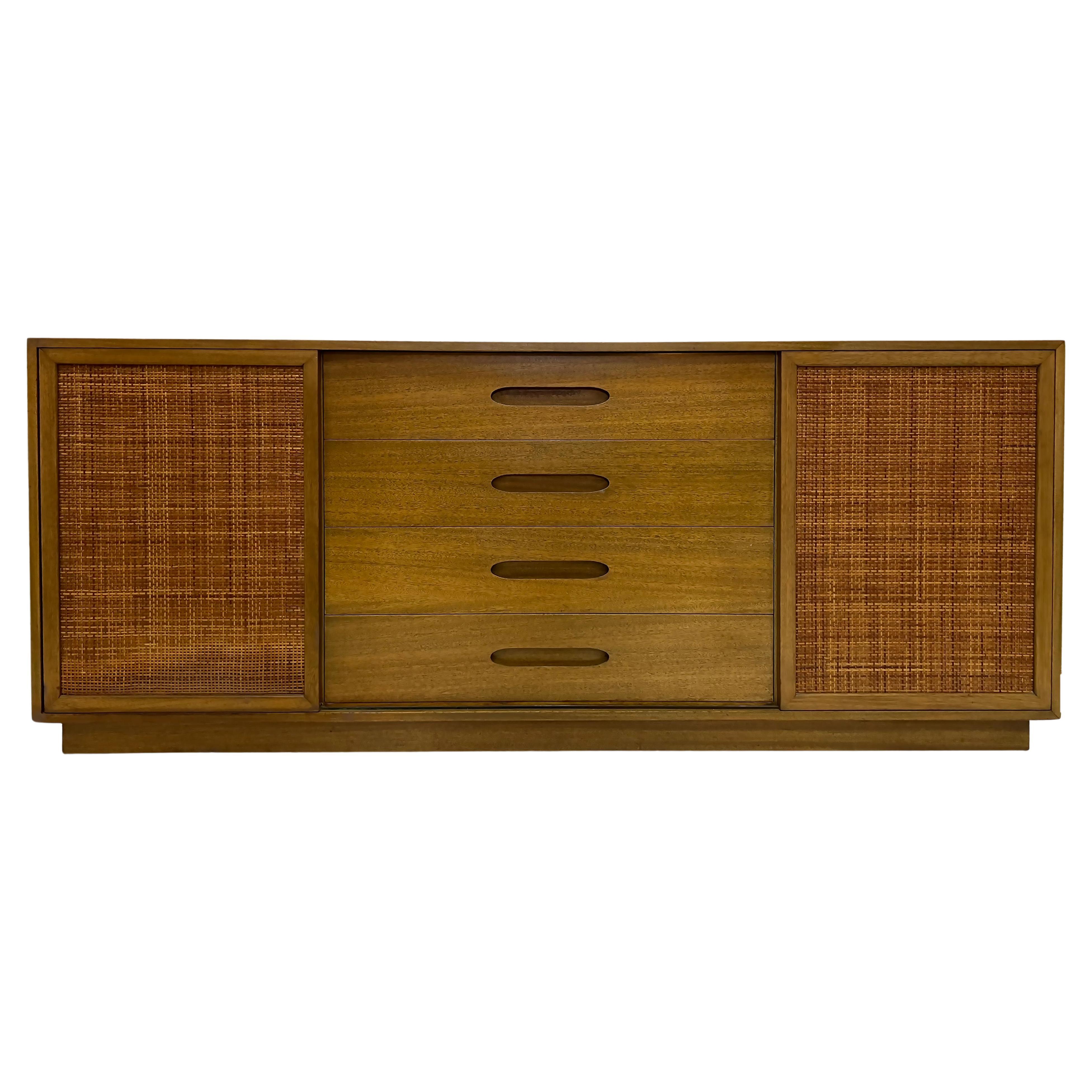 Mid-century Modern Harvey Probber Dresser in Bleached Mahogany, Cane Doors  For Sale