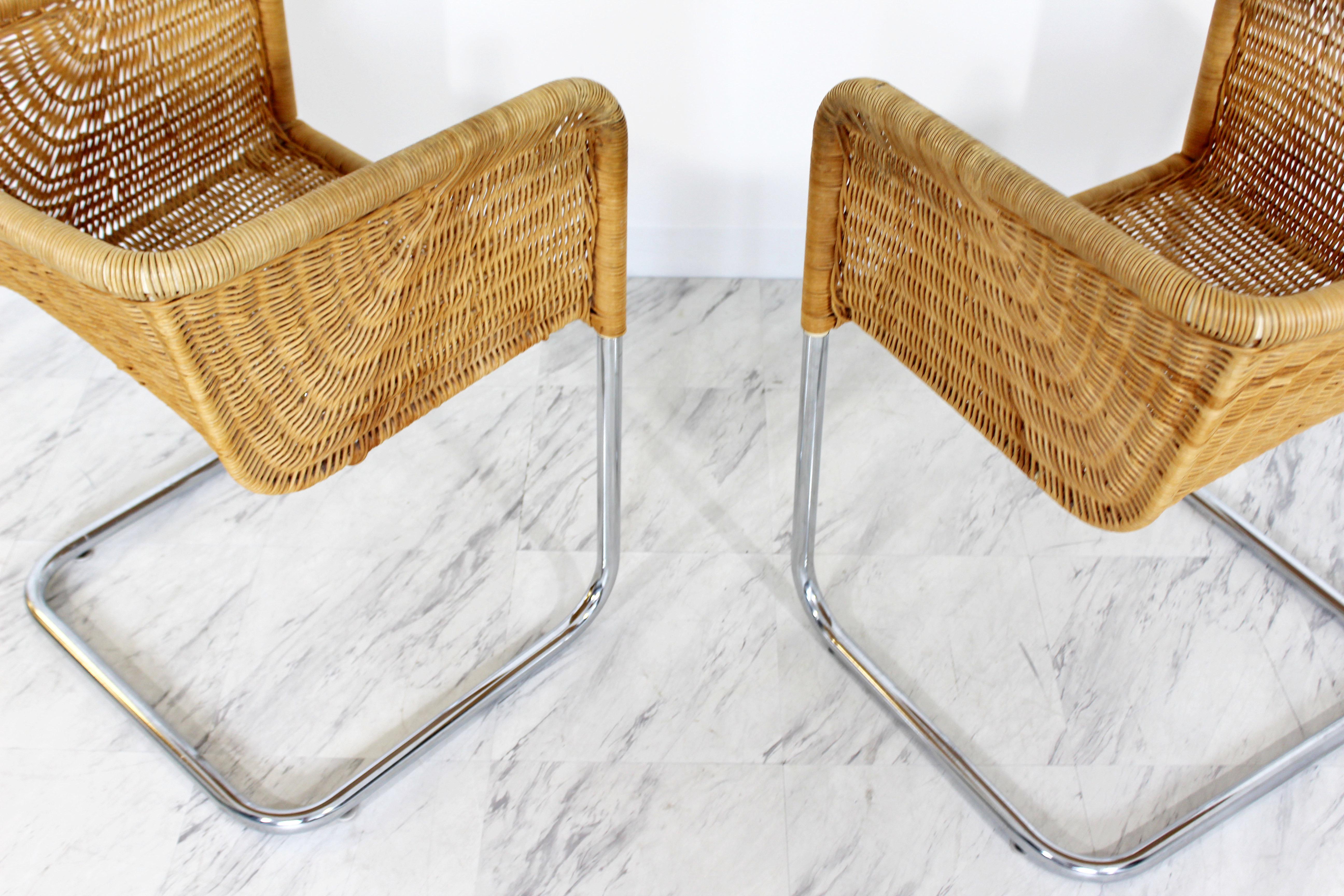 Mid-Century Modern Harvey Probber Four Wicker Chrome Cantilever Bucket Chairs 2