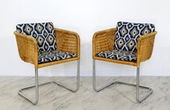Mid-Century Modern Harvey Probber Four Wicker Chrome Cantilever Bucket Chairs