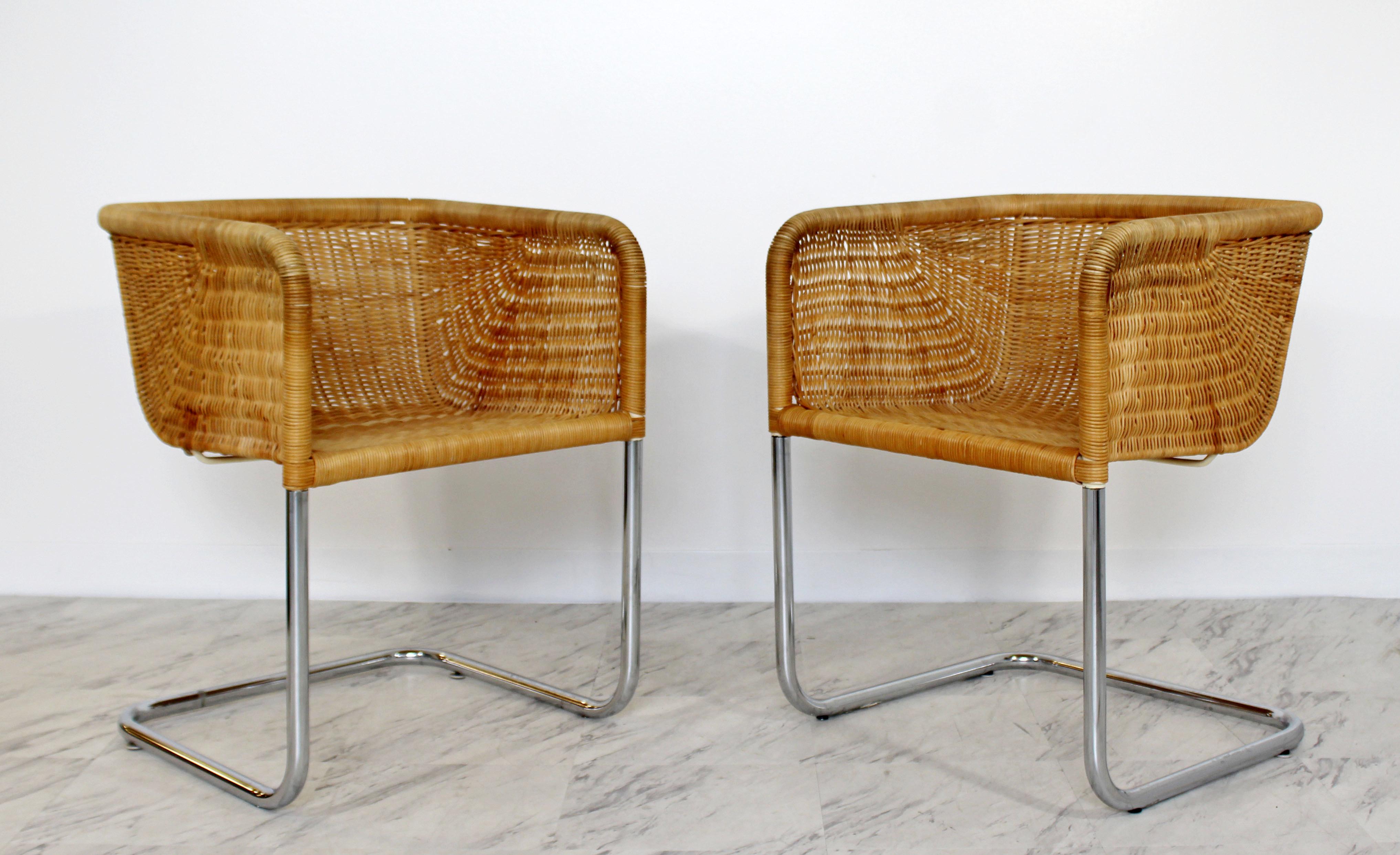 American Mid-Century Modern Harvey Probber Four Wicker Chrome Cantilever Bucket Chairs