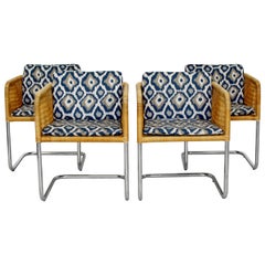 Mid-Century Modern Harvey Probber Four Wicker Chrome Cantilever Bucket Chairs