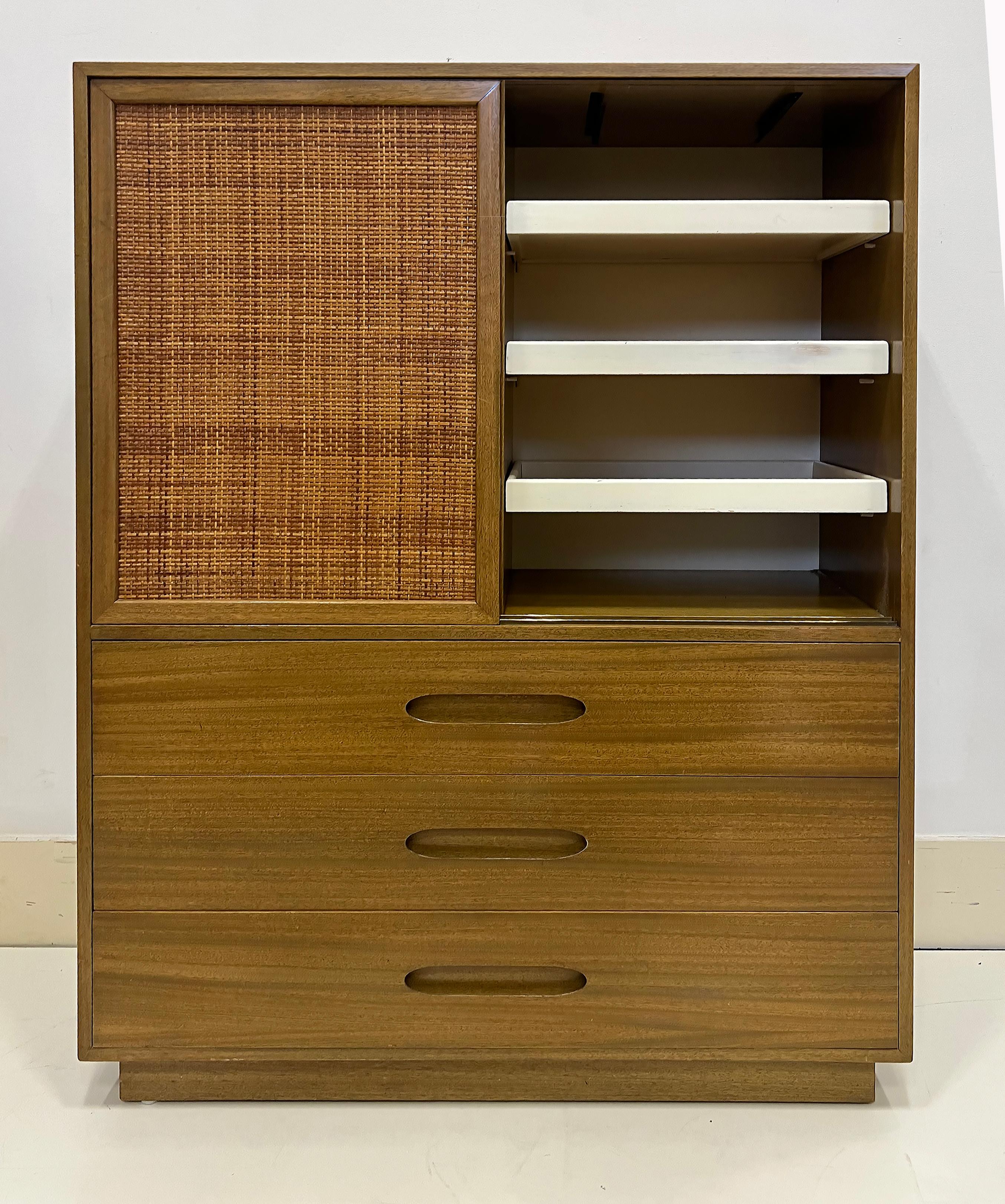 Mid-century Modern Harvey Probber Tall Chest,  Bleached Mahogany and Cane In Good Condition For Sale In Miami, FL