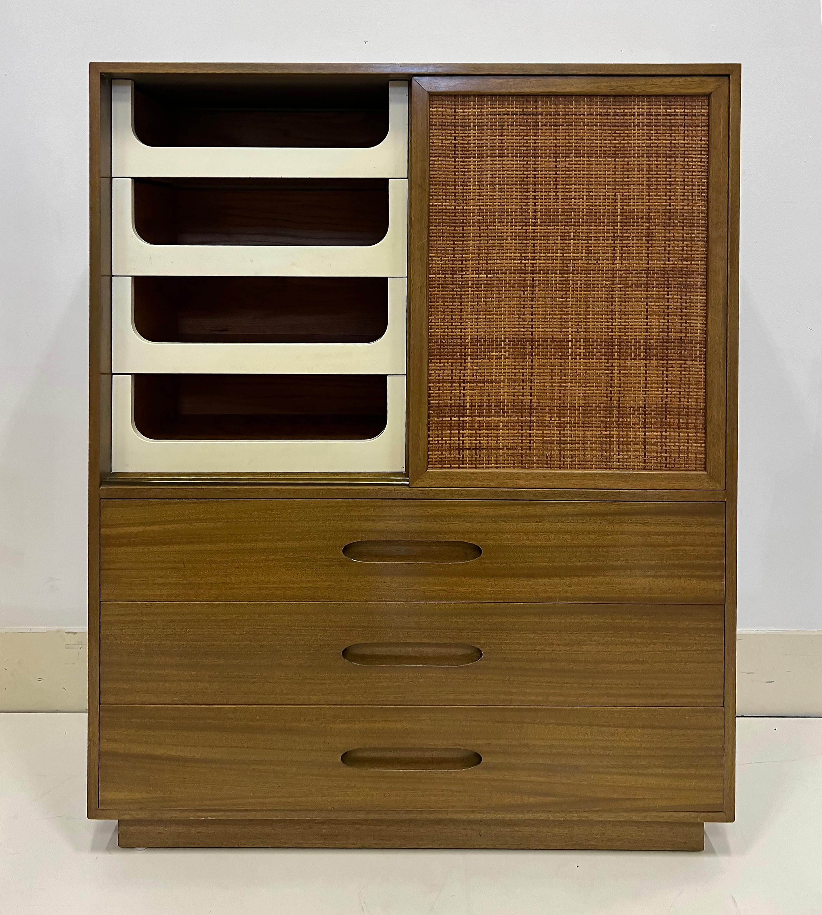 Mid-century Modern Harvey Probber Tall Chest,  Bleached Mahogany and Cane For Sale 1