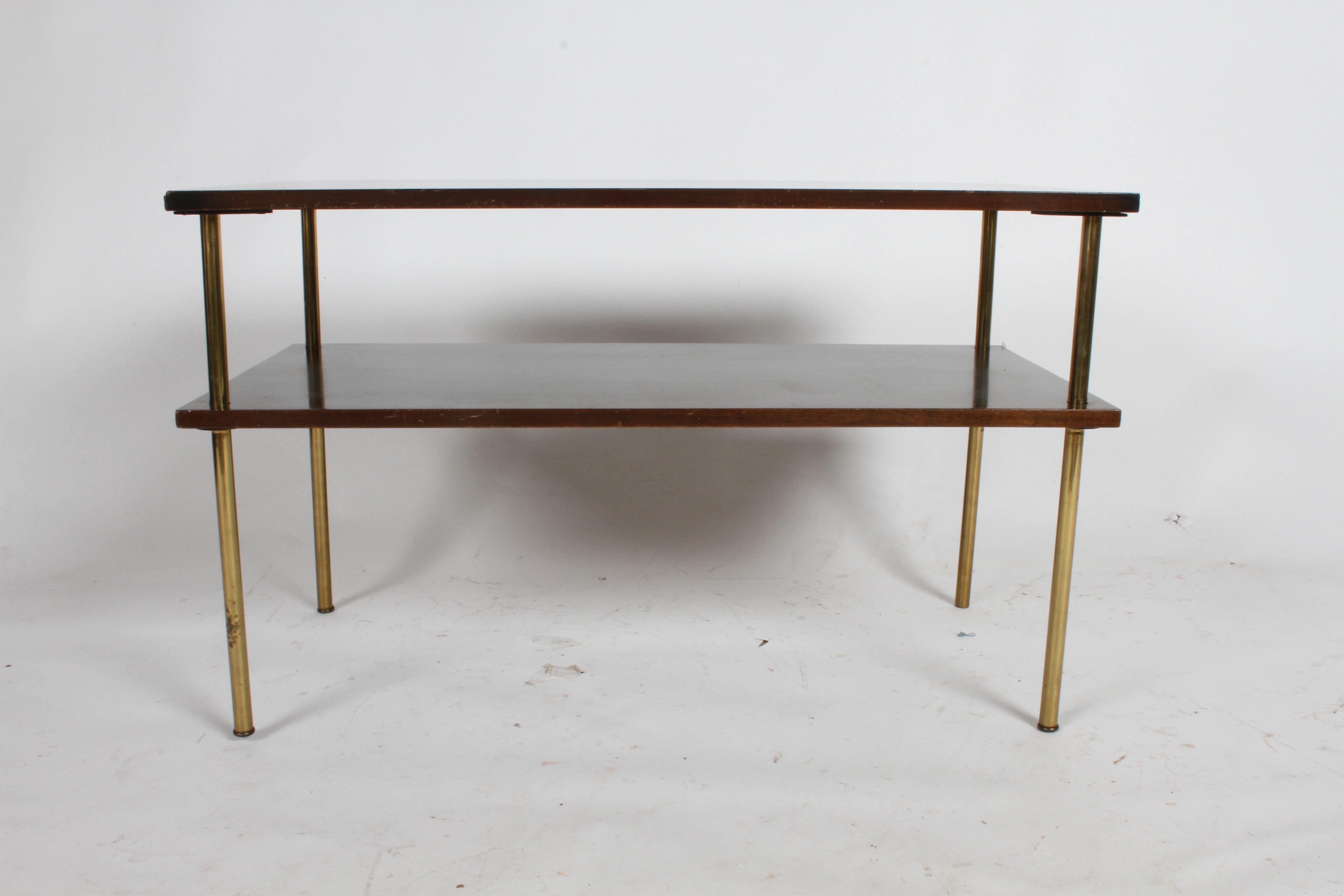 American Mid-Century Modern Harvey Probber Low Console, TV or Media Table Mahogany Brass For Sale