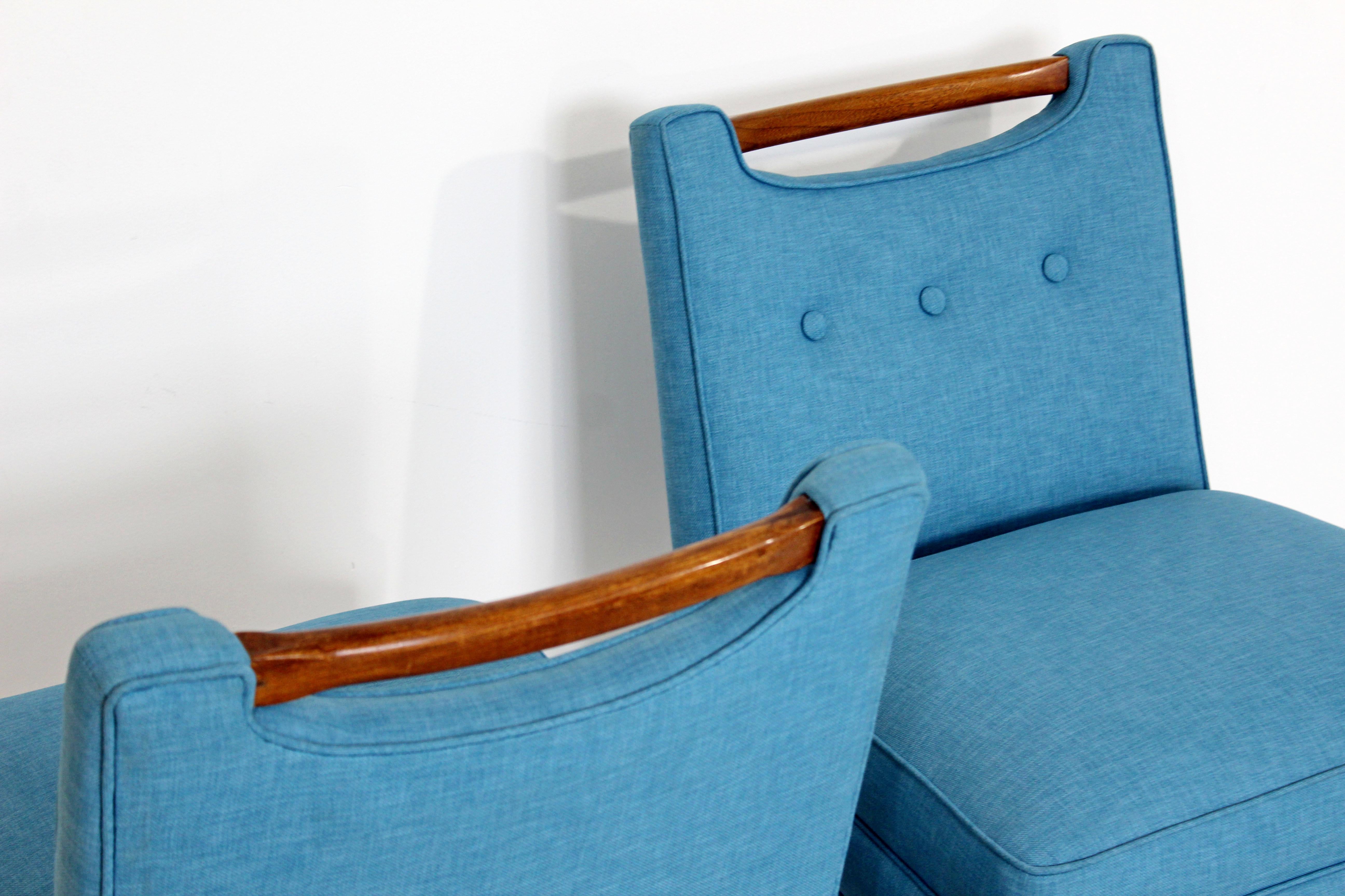 Fabric Mid-Century Modern Harvey Probber Pair of Game Slipper Chairs Wood Handles