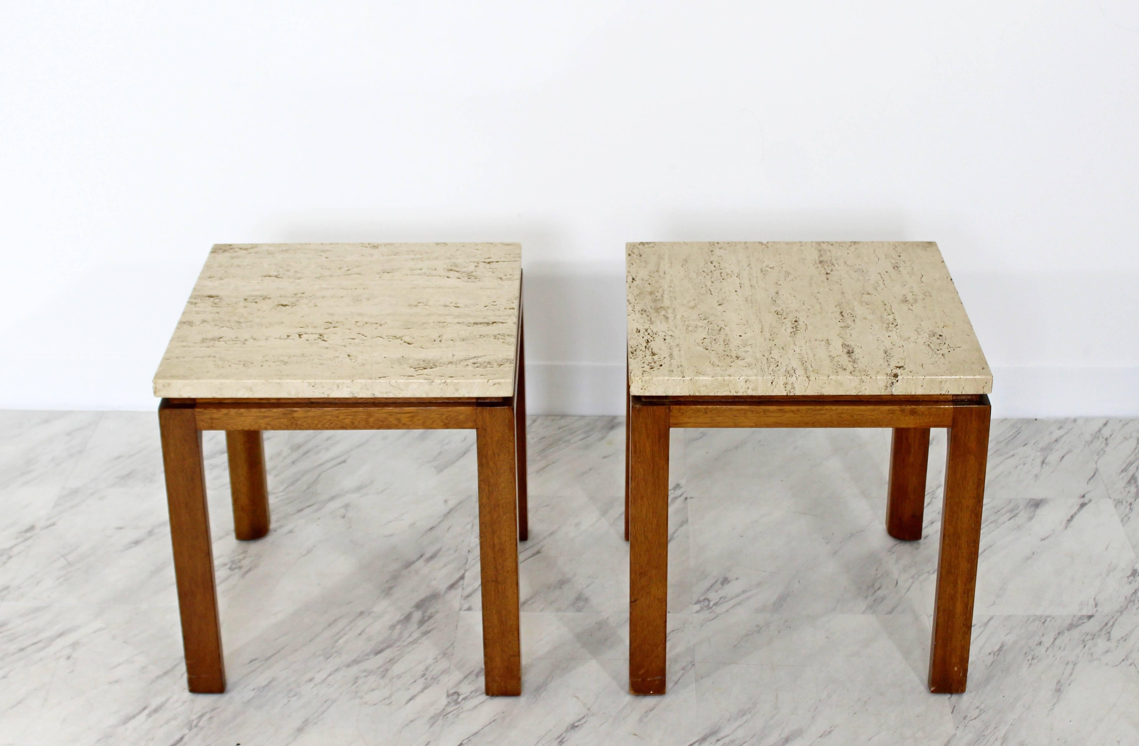 American Mid-Century Modern Harvey Probber Pair of Square Travertine Side End Tables