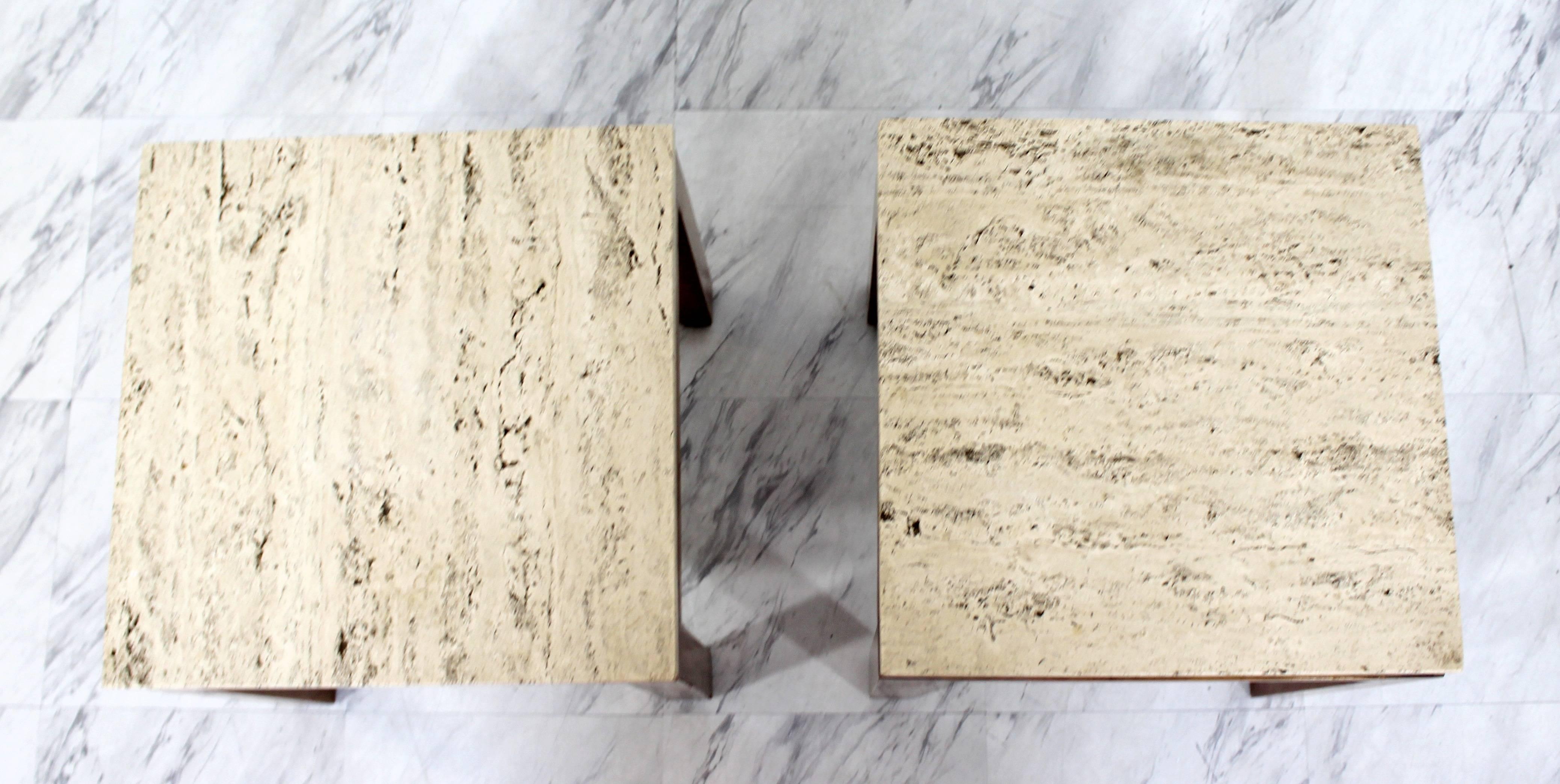 Mid-20th Century Mid-Century Modern Harvey Probber Pair of Square Travertine Side End Tables