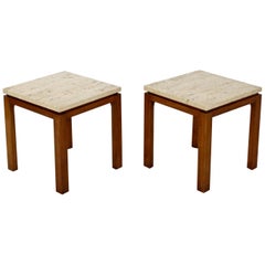 Mid-Century Modern Harvey Probber Pair of Square Travertine Side End Tables