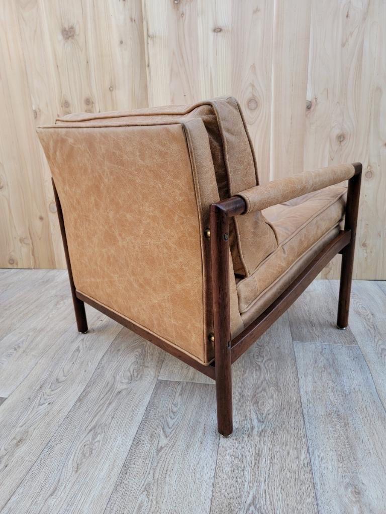 Leather Mid-Century Modern Harvey Probber Style Walnut Frame Armchair