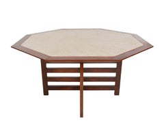 Mid-Century Modern Harvey Probber Walnut & Travertine Marble Card / Dining Table