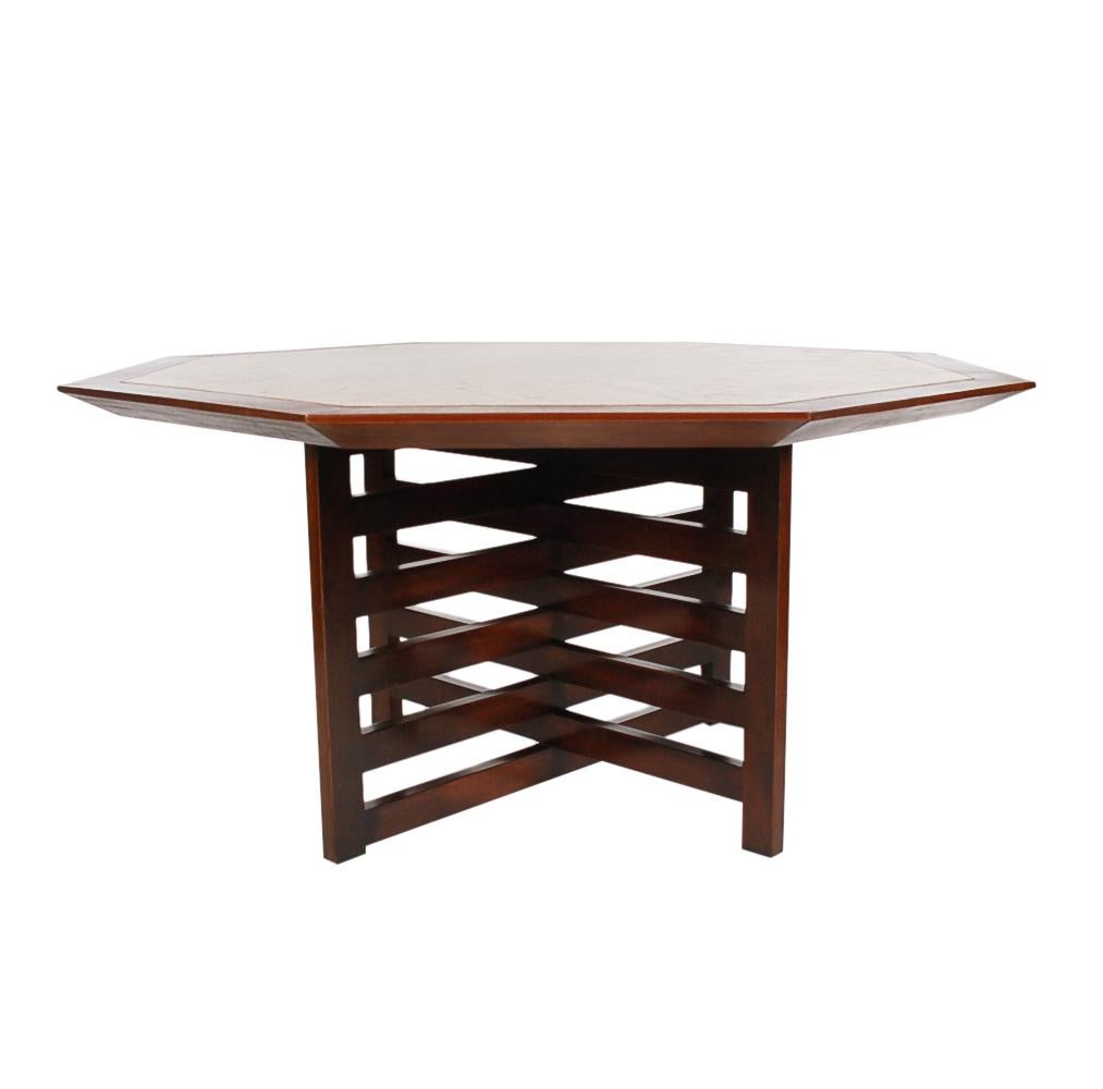 American Mid-Century Modern Harvey Probber Walnut & Travertine Marble Card / Dining Table For Sale