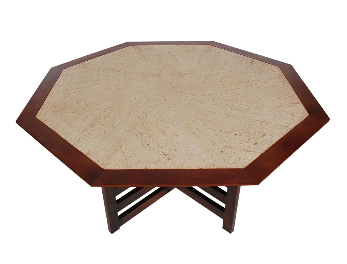Mid-Century Modern Harvey Probber Walnut & Travertine Marble Card / Dining Table In Good Condition For Sale In Philadelphia, PA
