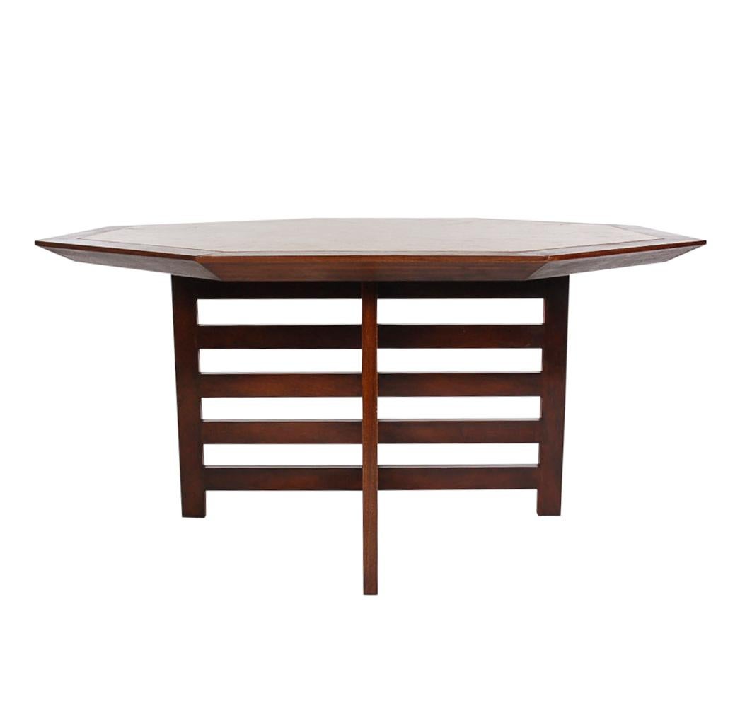 Mid-20th Century Mid-Century Modern Harvey Probber Walnut & Travertine Marble Card / Dining Table For Sale