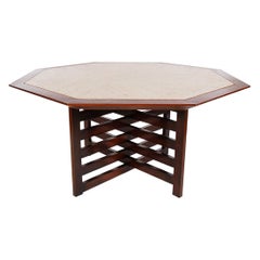 Retro Mid-Century Modern Harvey Probber Walnut & Travertine Marble Card / Dining Table