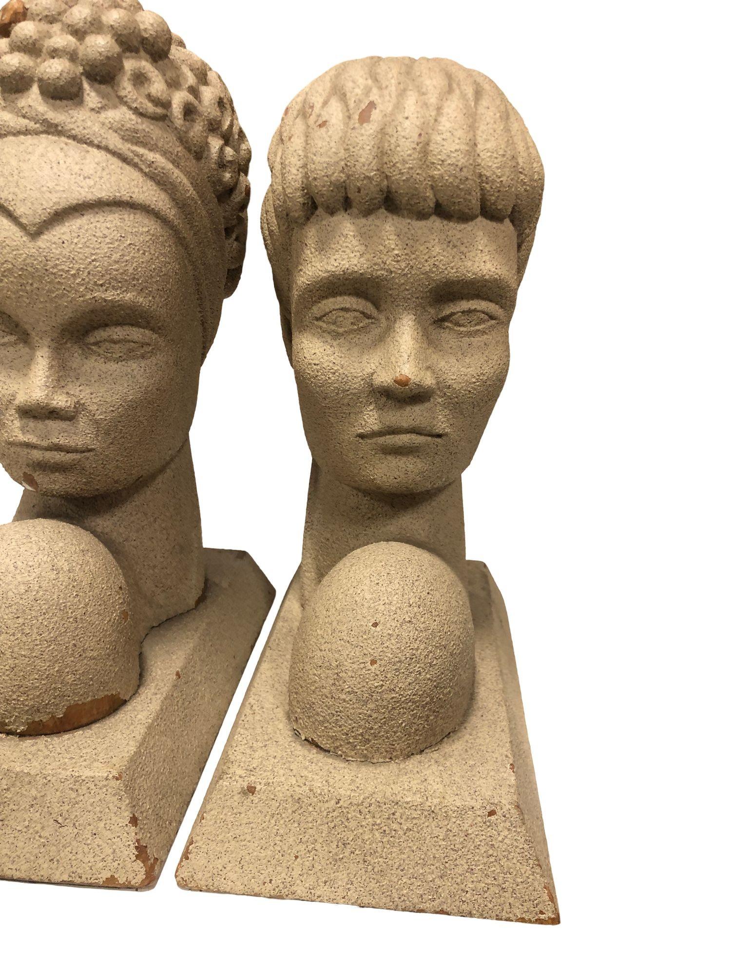 Mid-Century Modern Hawaiian Male and Female Bookends, Pair 2