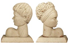 Mid-Century Modern Hawaiian Male and Female Bookends, Pair