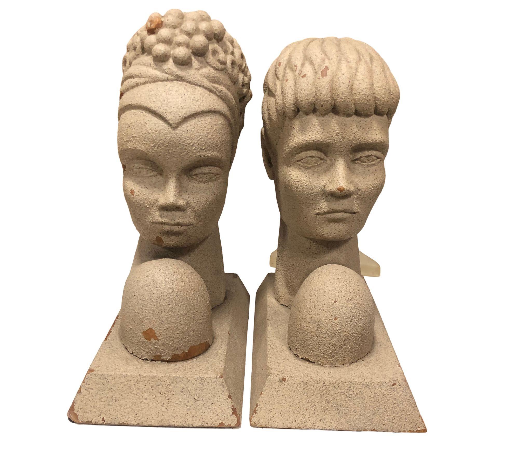 Mid-Century Modern Hawaiian Male and Female Bookends, Pair In Fair Condition In Van Nuys, CA