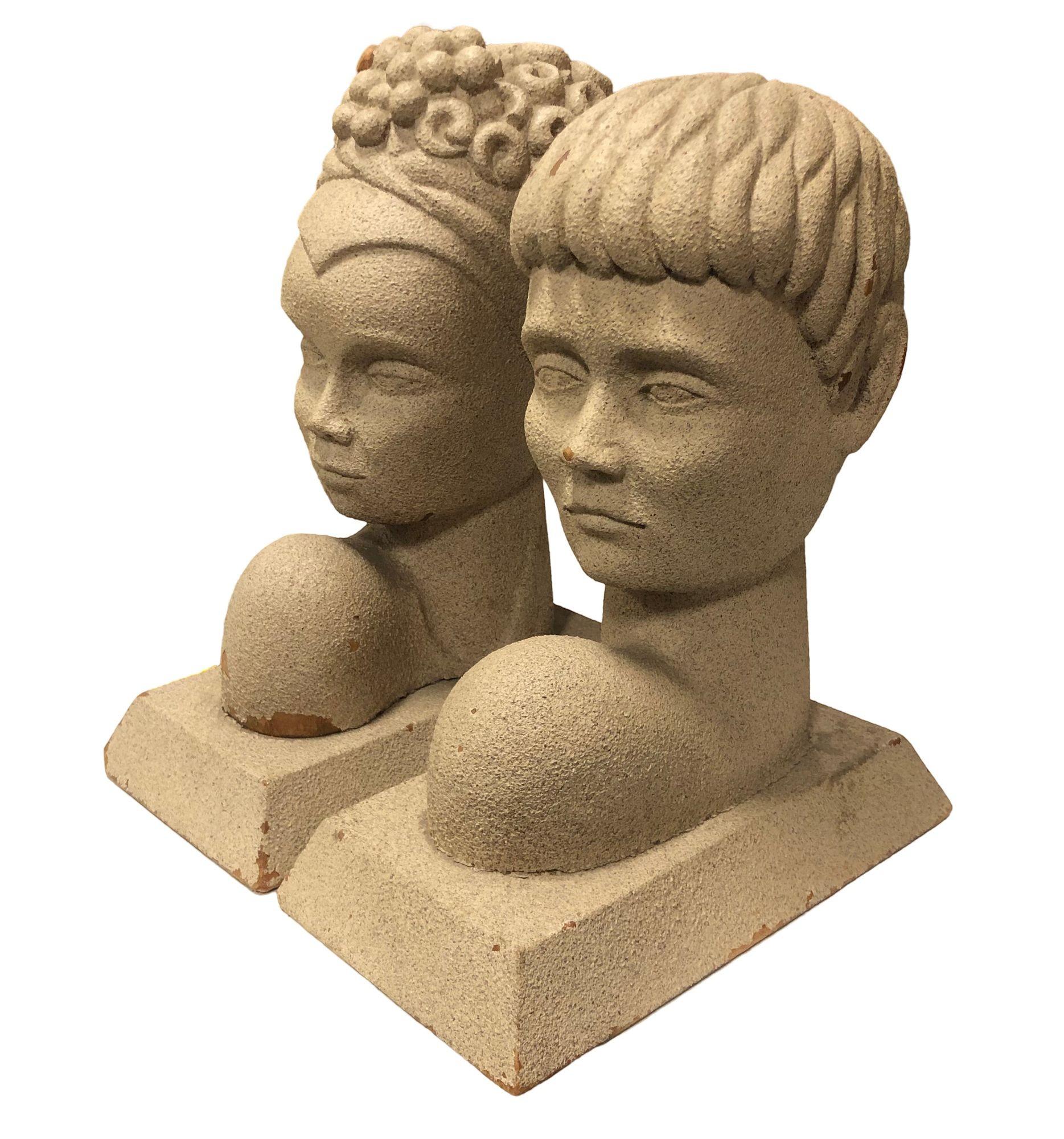 Wood Mid-Century Modern Hawaiian Male and Female Bookends, Pair