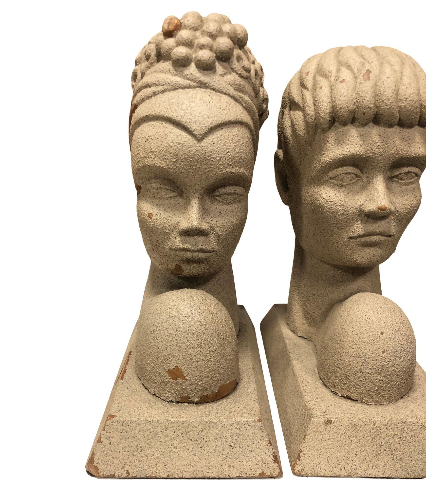 Mid-Century Modern Hawaiian Male and Female Bookends, Pair 1