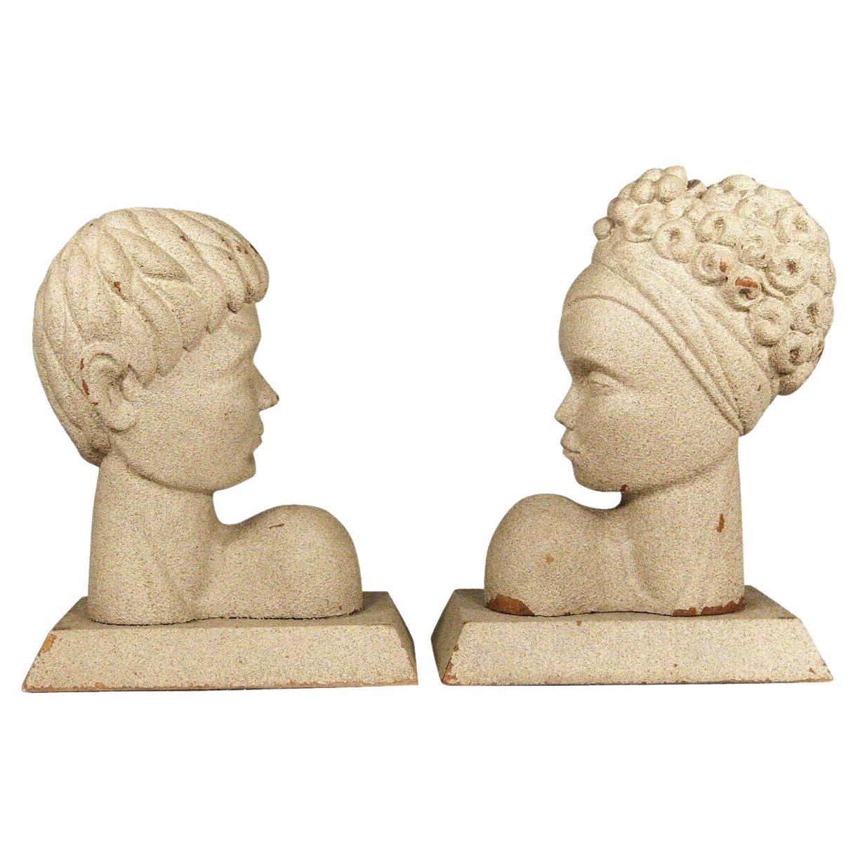 Mid-Century Modern Hawaiian Male and Female Bookends, Pair For Sale