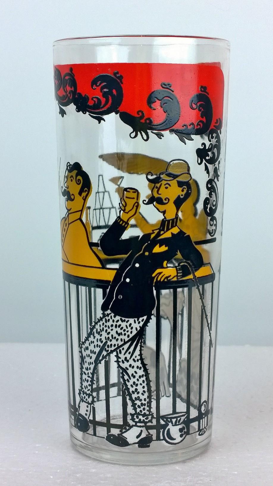 Set of 11 Red, Black & Gold Moulin Rouge Theme Overlay Cocktail Glasses & Shaker For Sale 4