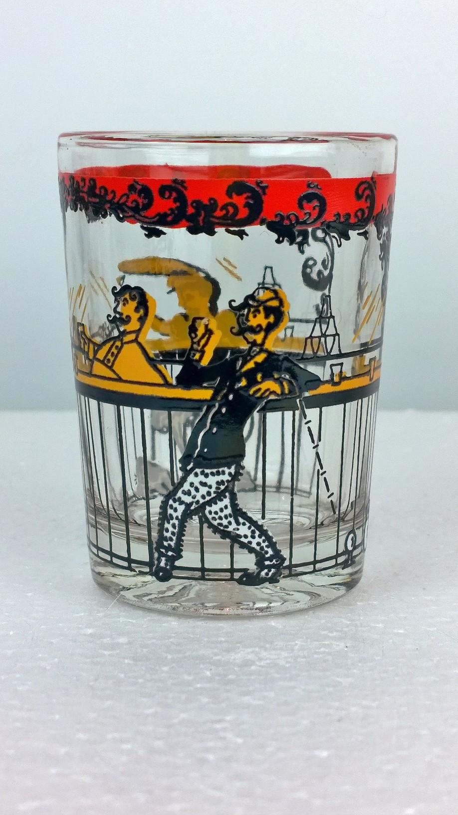 Set of 11 Red, Black & Gold Moulin Rouge Theme Overlay Cocktail Glasses & Shaker For Sale 6