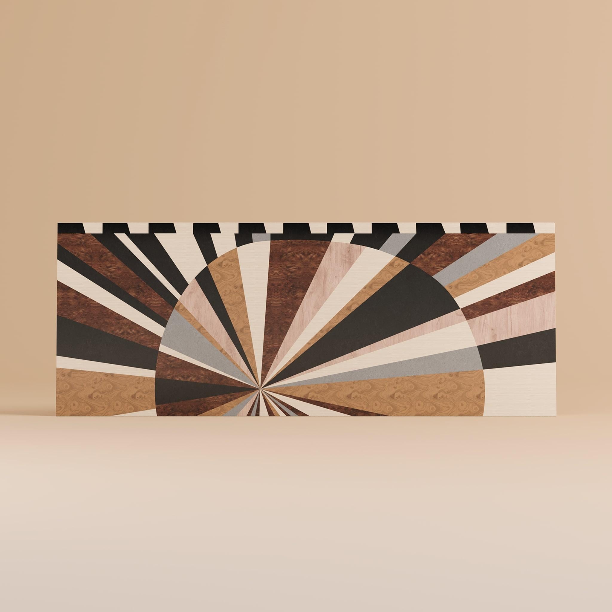 Portuguese Mid-century Modern Heaboard Art Deco inspired Pattern in Wood King Bed For Sale