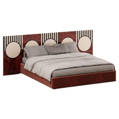Mid-Century Modern Headboard Geometric Art Deco style Wood Marquetry Queen Bed