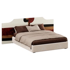 Testiera moderna di metà secolo con motivo geometrico retrò in legno per letto da regina