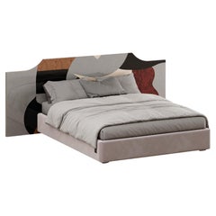 Mid-Century Modern Headboard Organic Pattern Grey Brown Wood für Queen Bett