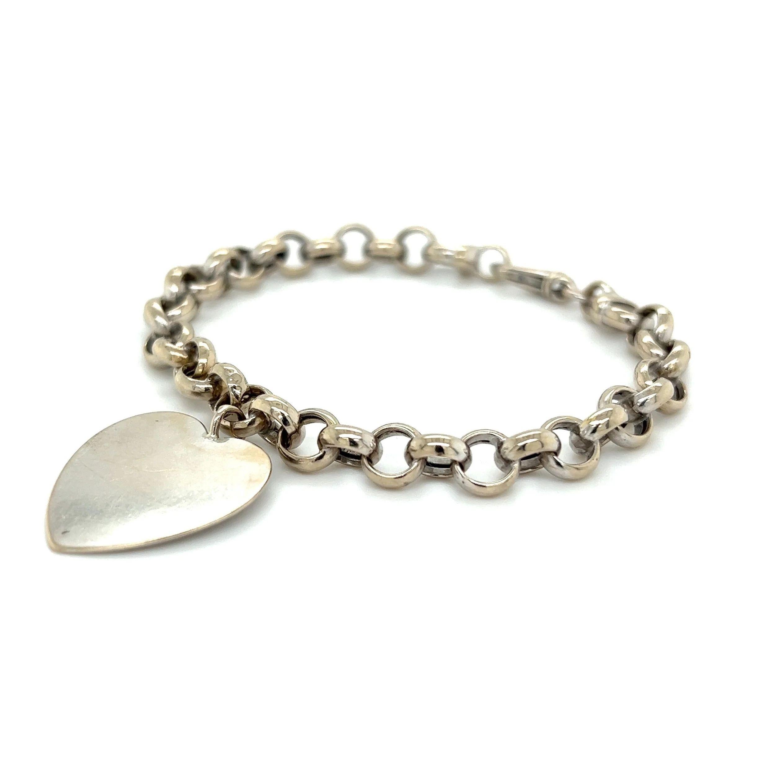 Women's Mid Century Modern Heart Circle Link Vintage Gold Charm Bracelet For Sale