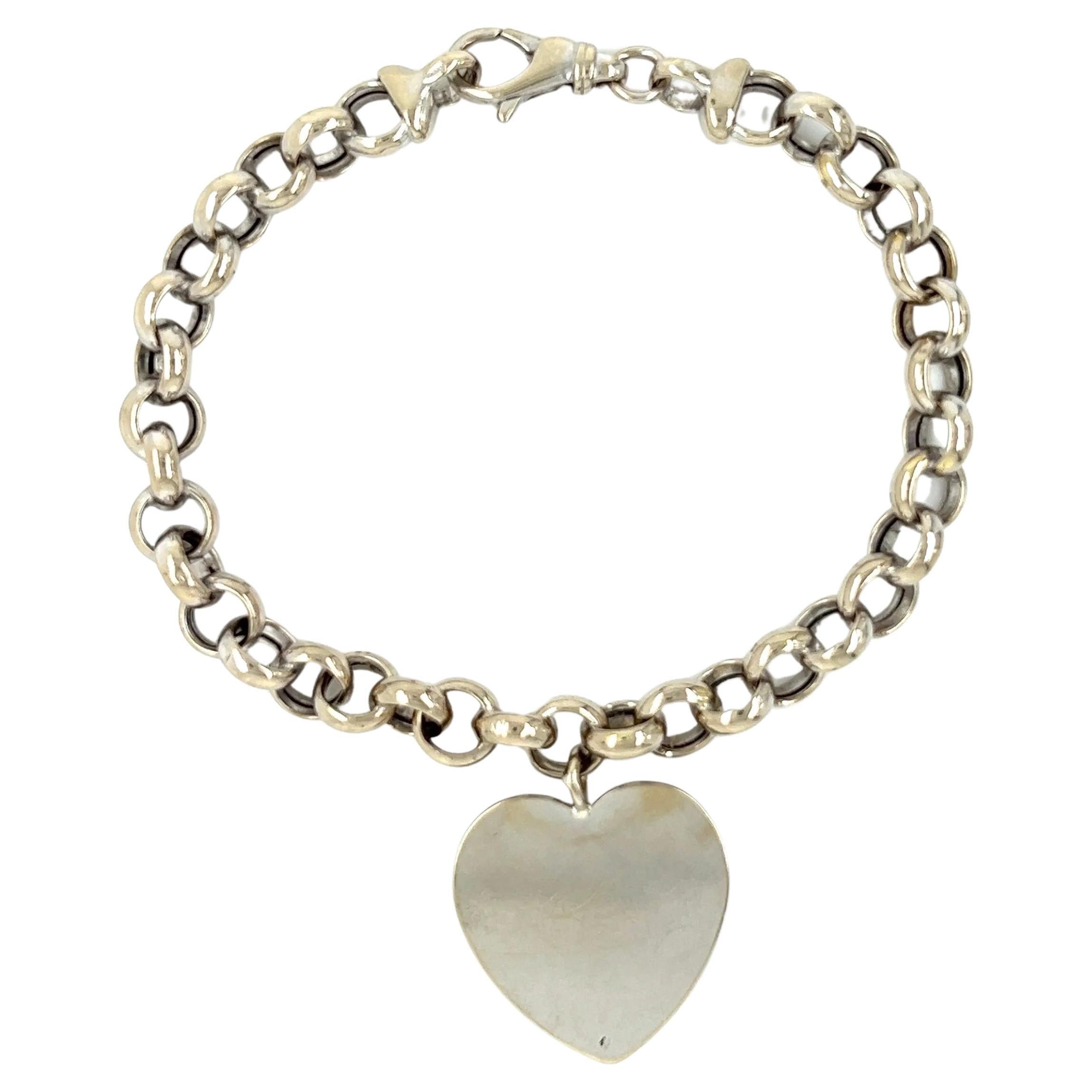 Mid Century Modern Heart Circle Link Vintage Gold Charm Bracelet For Sale