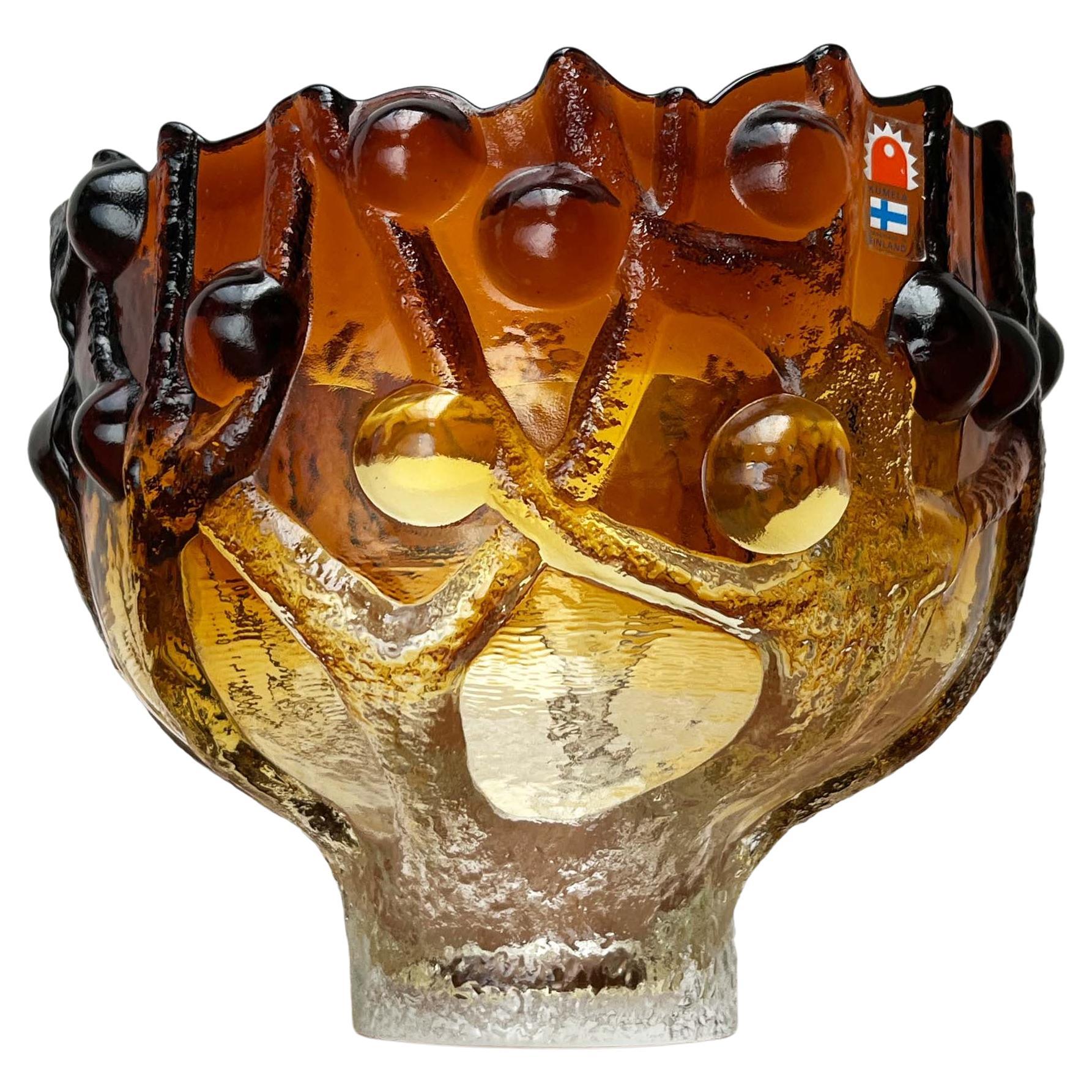 Ciotola in vetro artistico pesante di metà secolo con disegno di albero Kai Blomqvist Kumela in vendita