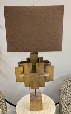 Mid-Century Modern Heavy Brutalist Tall Sculptural Metal Table Lamp
