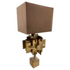 Mid-Century Modern Heavy Brutalist Tall Sculptural Metal Table Lamp