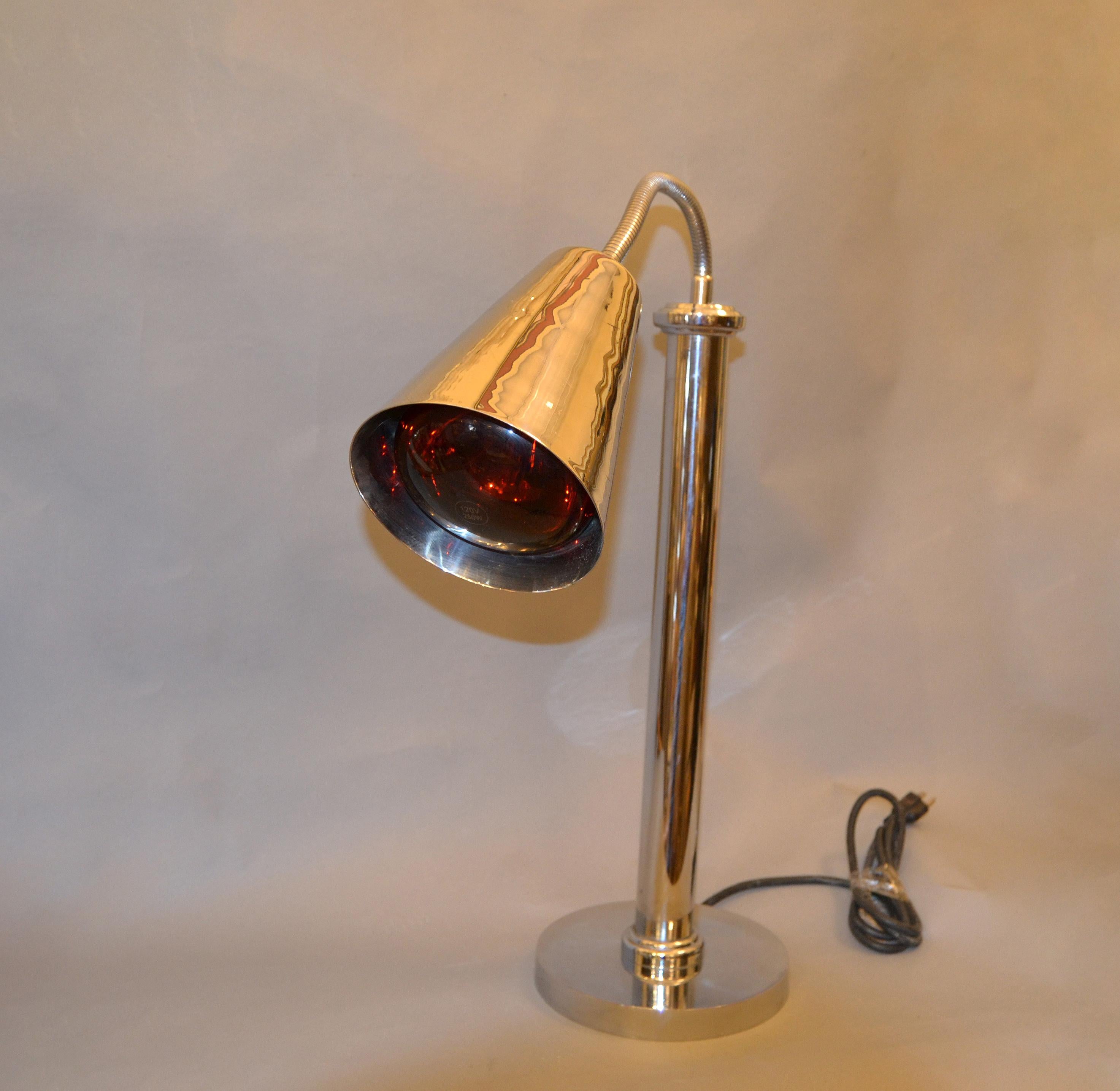 Polished Mid-Century Modern Heavy Chrome Adjustable Cone Shade Table Lamp For Sale