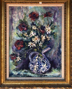 Mid-Century Modern Heavy Impasto Floral Still Life Oil Painting, circa 1950s