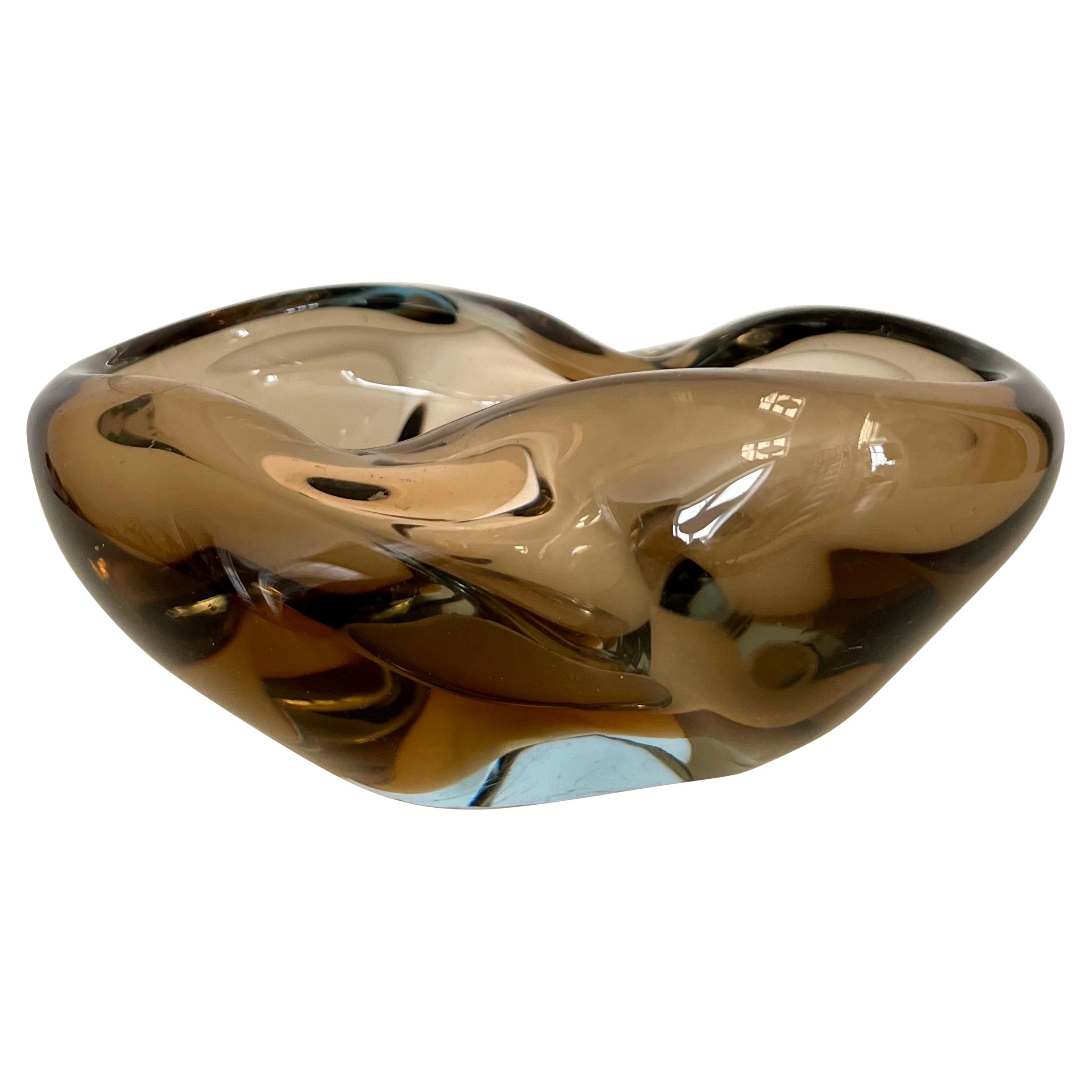 Mid-Century Modern Heavy Sculptural Glass Bowl, Finland, 1960s For Sale