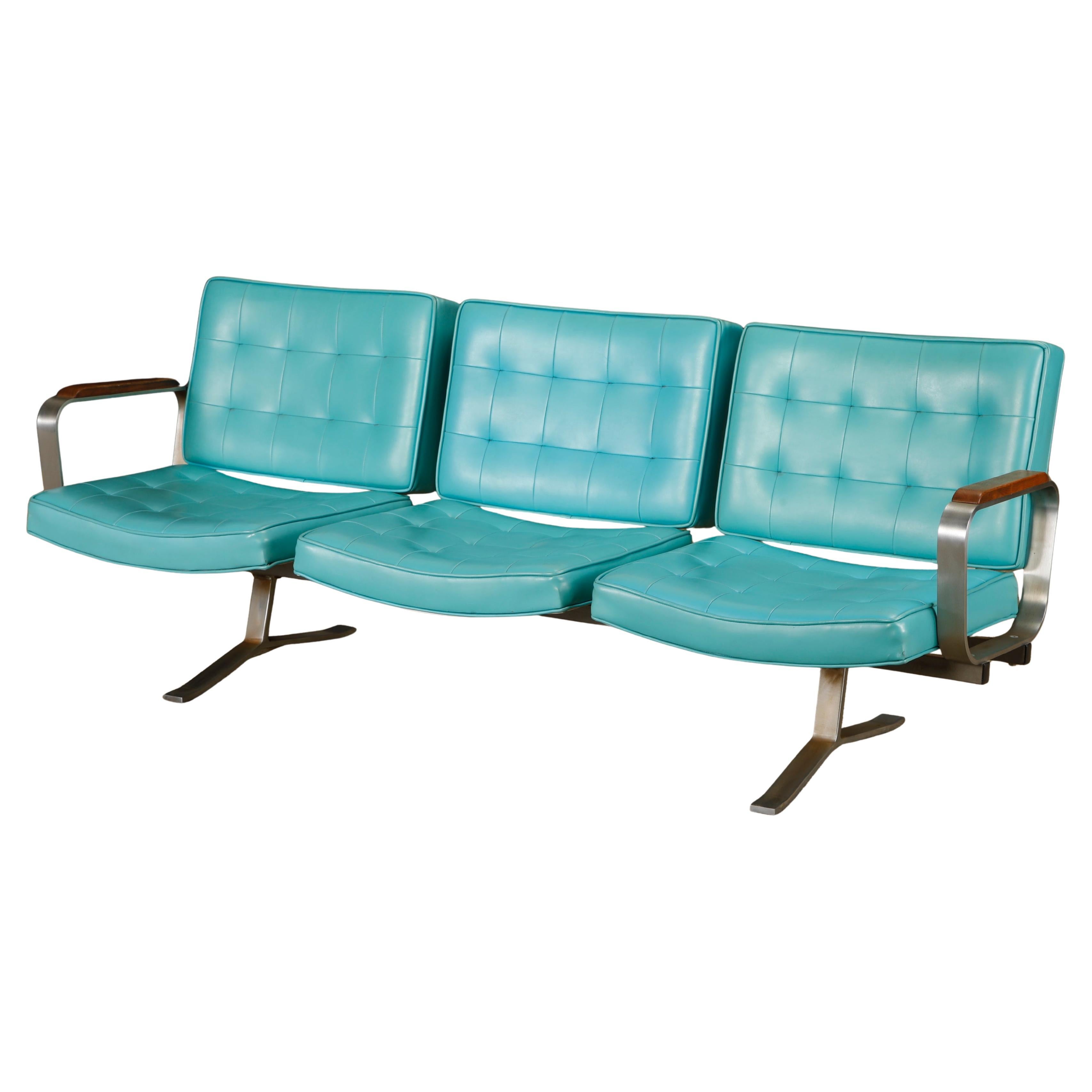 Mid-Century Modern Heavy Steel Airport Tandem Sofa, circa 1950s