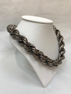 Mid Century Modern Heavy Sterling Silver Twist Rope Chain Necklace Estate Find