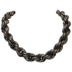 Mid Century Modern Heavy Sterling Silver Twist Rope Chain Necklace Estate Find