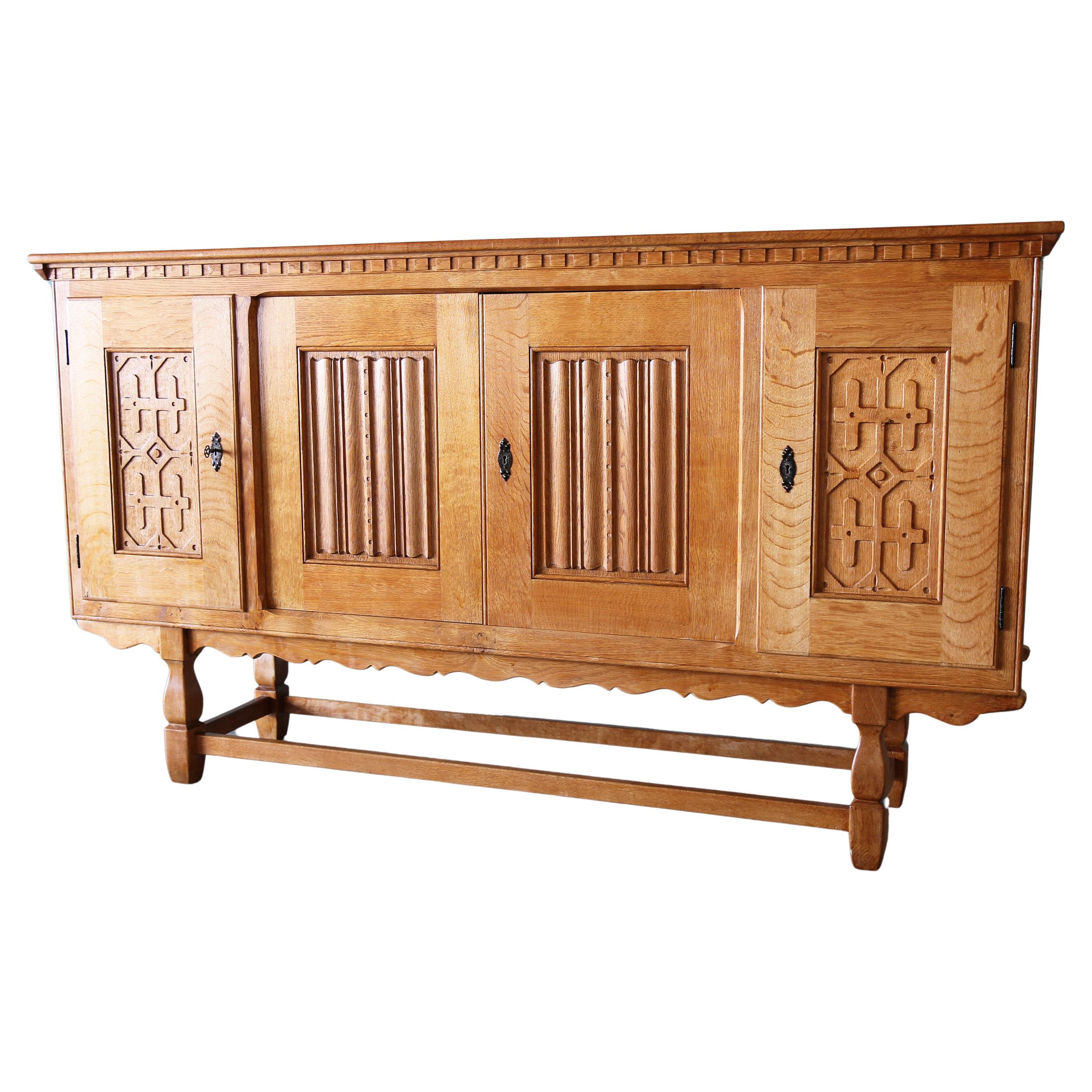 Mid Century Modern Henning Kjaernulf Style Tall Cabinet / Sideboard in White Oak
