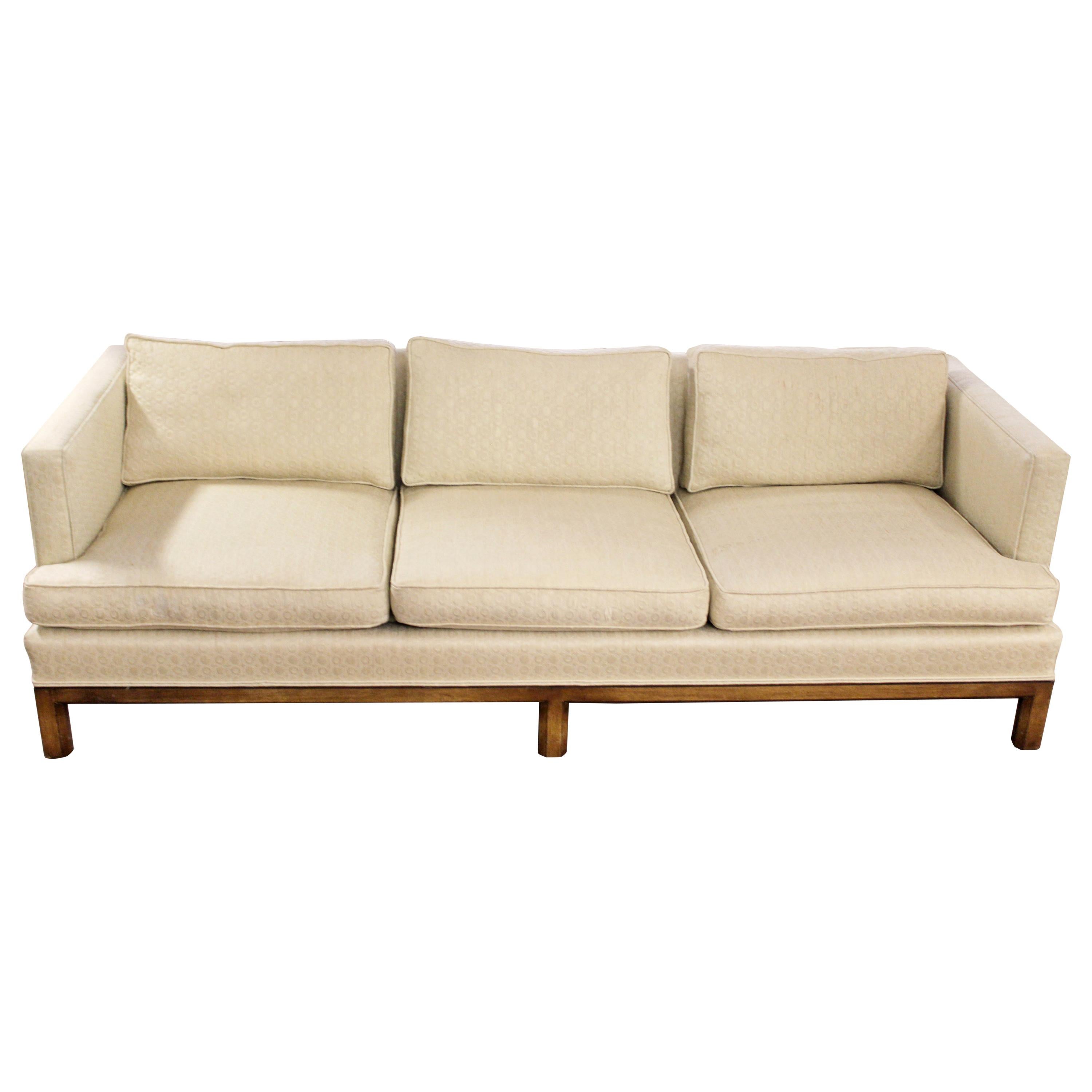 Mid-Century Modern Henredon Cream Sofa Wood Base Dunbar Style, 1960s