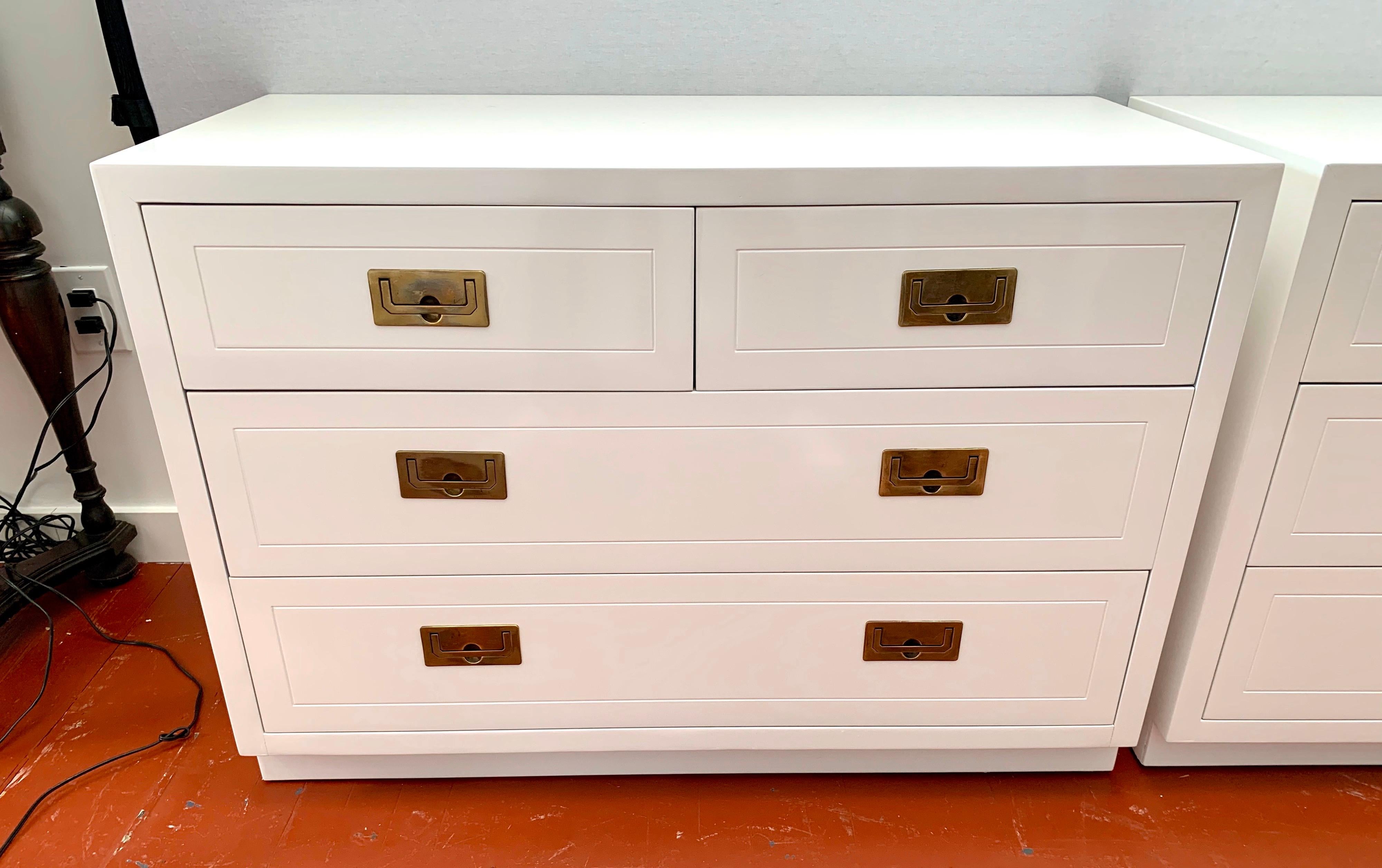Mid-Century Modern Henredon Newly White Lacquered Campaign Style Chest Drawers 2