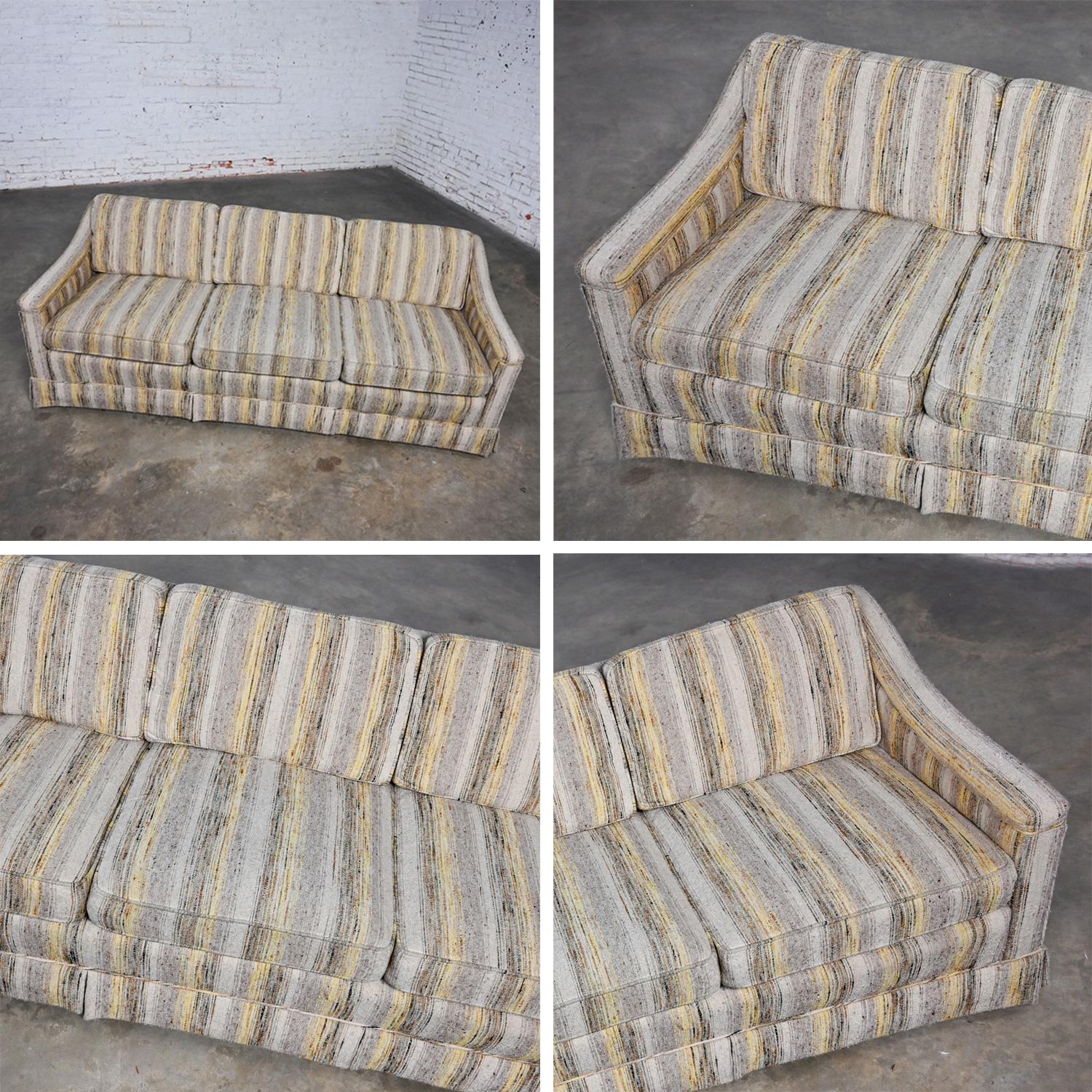 Mid-Century Modern Henredon Sofa Modified Lawson Style Yellow & Beige Striped For Sale 8