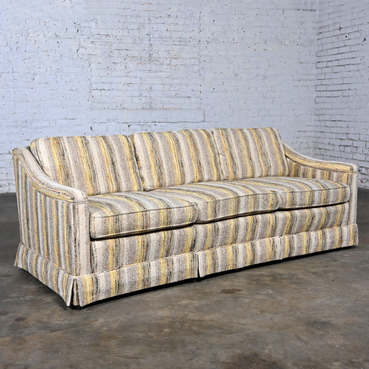 Mid-Century Modern Henredon Sofa Modified Lawson Style Yellow & Beige Striped For Sale 12
