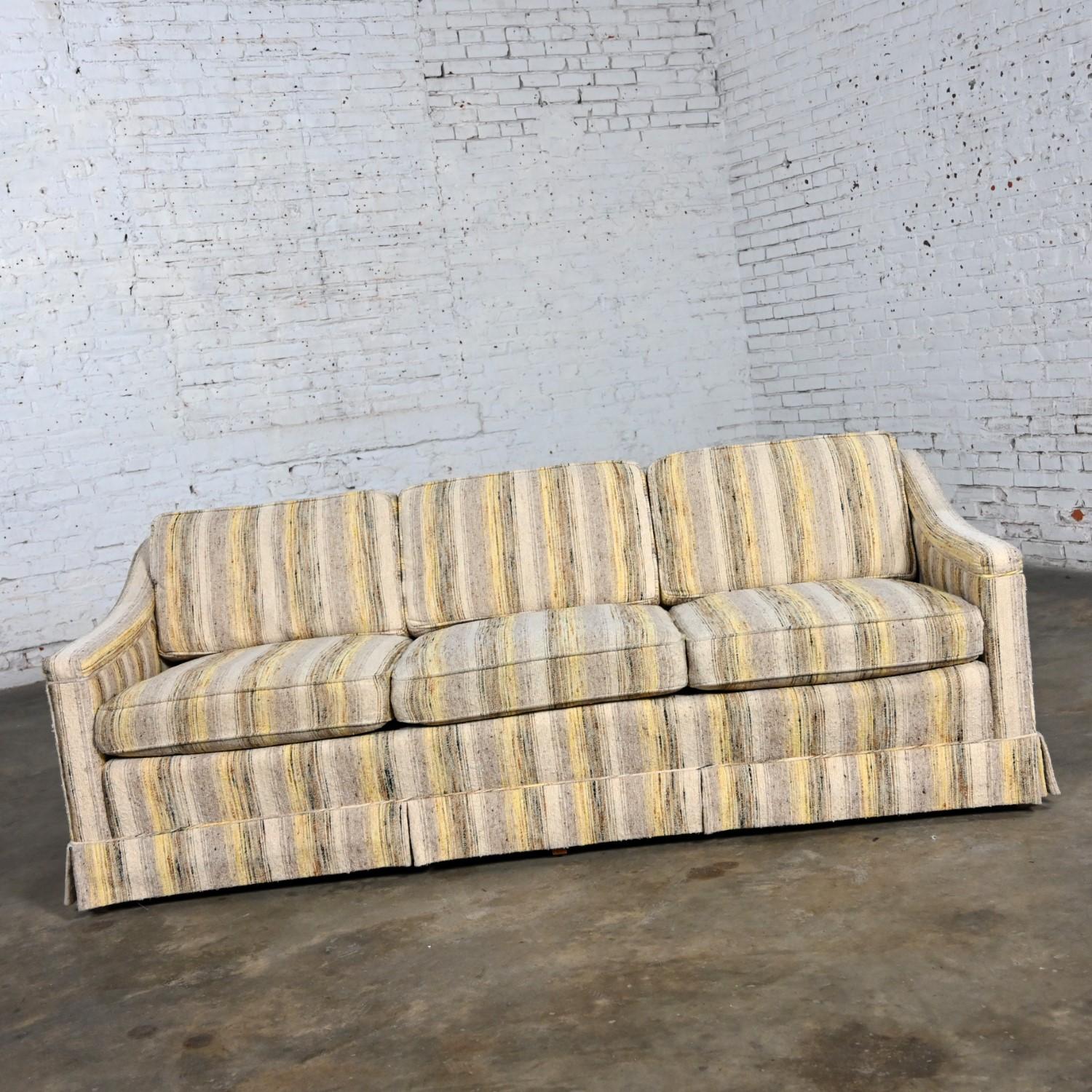 American Mid-Century Modern Henredon Sofa Modified Lawson Style Yellow & Beige Striped For Sale